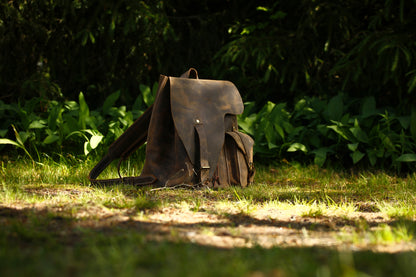 "Asymetric" Leder Rucksack, Dunkelbraun